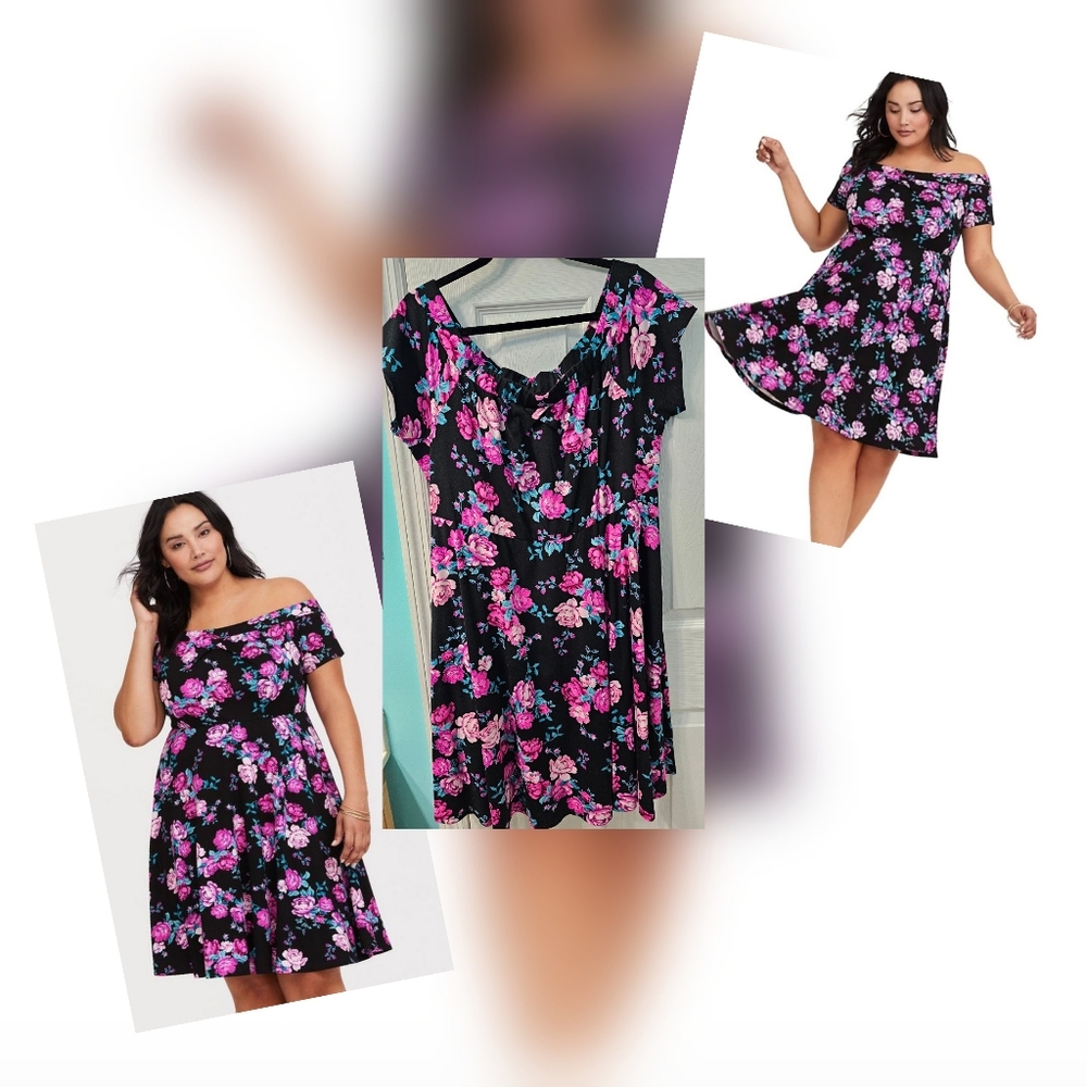 Torrid 2 Black Floral Off Shoulder Dress